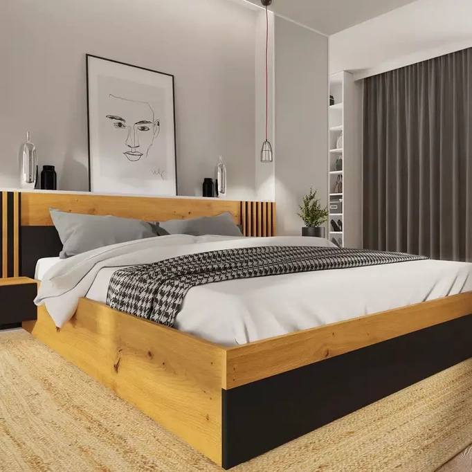 Łóżko sypialniane 180x200 z szafkami nocnymi NELGARI