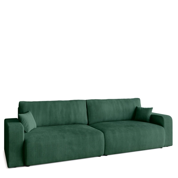 Sztruksowa zielona sofa z funkcją spania do salonu PUMI