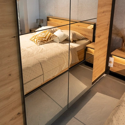 Szafa z lustrem do sypialni 250 cm QUANT dąb artisan loft