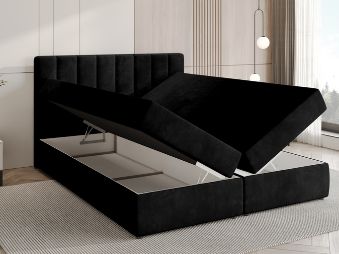 Czarne łóżko kontynentalne z pojemnikiem 140x200 cm DENVER welur