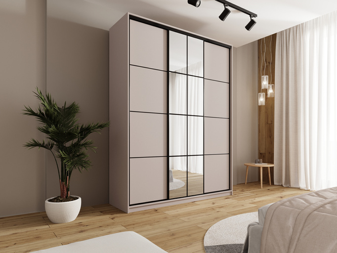 Beżowa wysoka szafa przesuwna 180 cm do sypialni EDGE MAX