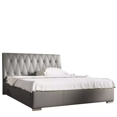 Szare łóżko tapicerowane 160x200 z ekoskóry NANKIN