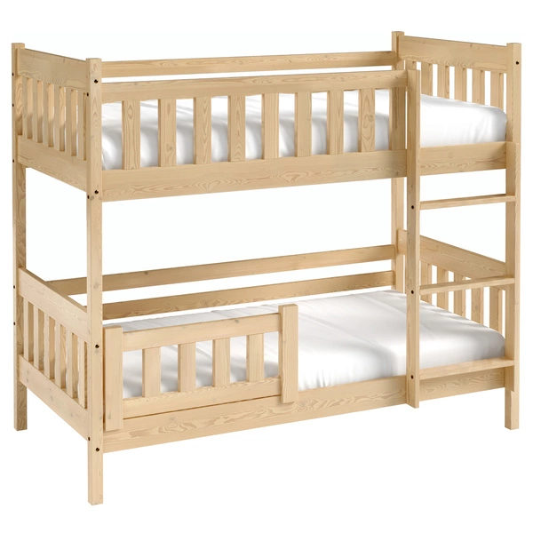 Sosnowe łóżko piętrowe z barierką i pojemnikiem do pokoju dziecięcego 80x190 cm LUMISLE