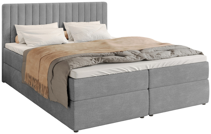 Szare łóżko kontynentalne 140x200 cm z pojemnikiem na pościel DREAM
