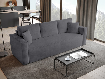 Szara sofa z funkcją spania TOP sztruks pojemnik na pościel