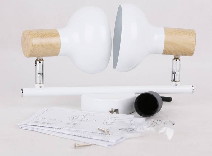 Lampa sufitowa ścienna listwa biała + drewno 2x40W Puerto 