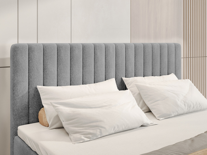 Szare łóżko kontynentalne 140x200 cm z pojemnikiem na pościel DREAM