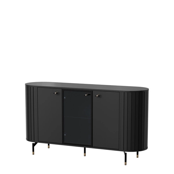Czarna nowoczesna komoda z witryną 150 cm do salonu ZELDA