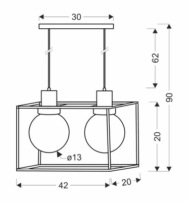 Lampa wisząca czarna metalowa dymiona 2xE27 Retro 2 