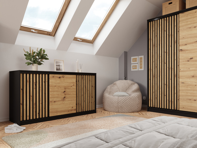 Trzydrzwiowa komoda z szufladami do sypialni 180 cm LOFT