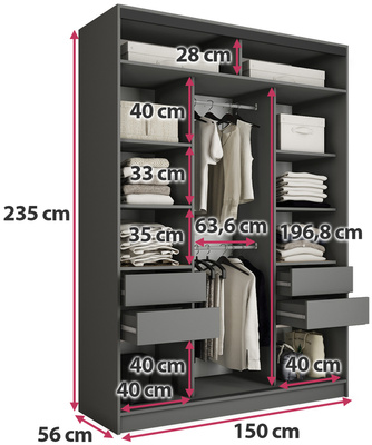 Wysoka szafa przesuwna do sypialni z lustrem 150 cm EDGE MAX