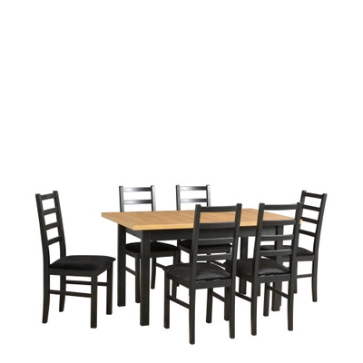 Duży nowoczesny stół rozkładany z drewnianymi krzesłami MERRIE