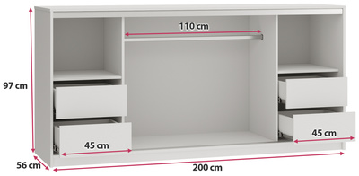 Biała komoda przesuwna z drążkiem i szufladami 200 cm TOP