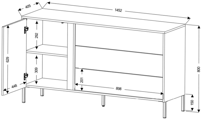 Szeroka komoda z szufladami loft do salonu 145 cm MALEZJA