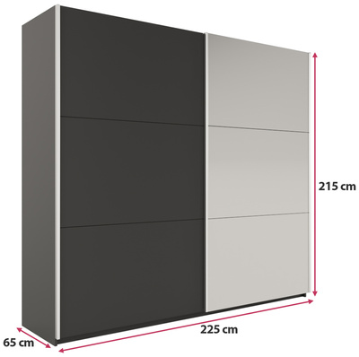 Czarna nowoczesna szafa przesuwna z lustrem 225 cm VASCO