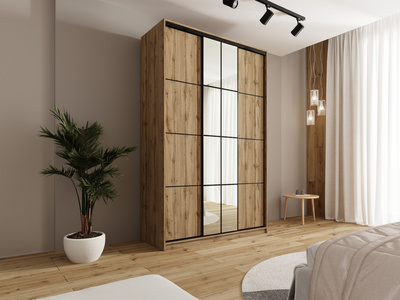 Wysoka szafa przesuwna 150 cm z lustrem i drążkami EDGE MAX