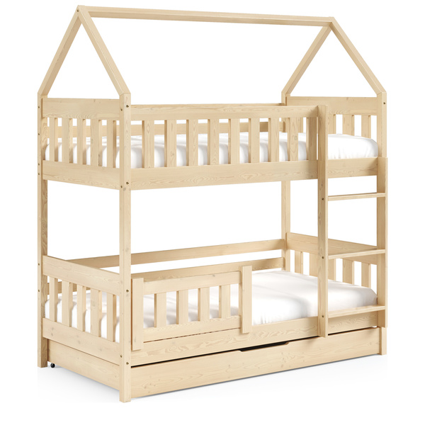 Piętrowe łóżko domek do pokoju dziecięcego z barierką 80x160 cm MELANIA