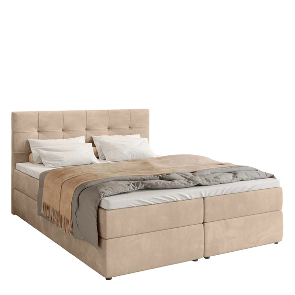 Beżowe łóżko kontynentalne 180x200 cm z pojemnikiem na pościel DETROIT