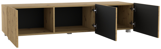 Nowoczesna szafka RTV 150 cm z ryflowanymi frontami długa KORDIS dąb artisan