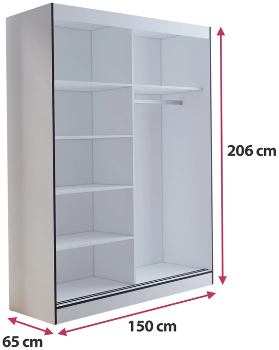 Przesuwna szafa z półkami i drążkiem w stylu nowoczesnym 150 cm OLAS