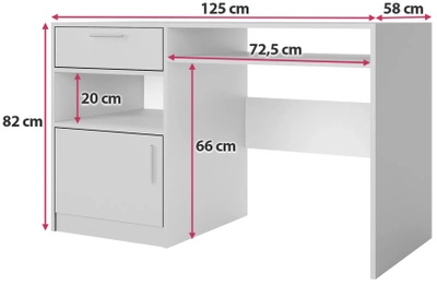 Białe biurko 125 cm z szafką do pokoju młodzieżowego BILL