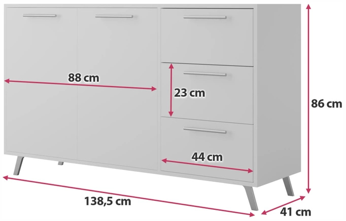 Biała komoda z drzwiami i szufladami 140 cm BILL