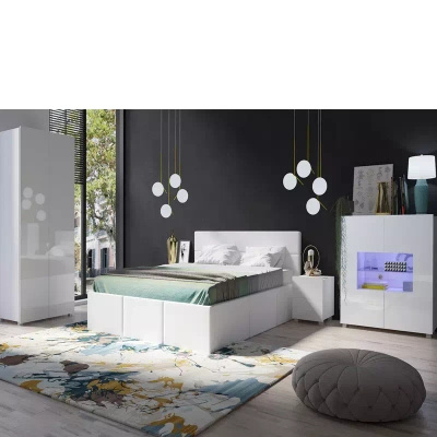 Nowoczesna sypialnia z łóżkiem tapicerowanym biały połysk MODERN 19