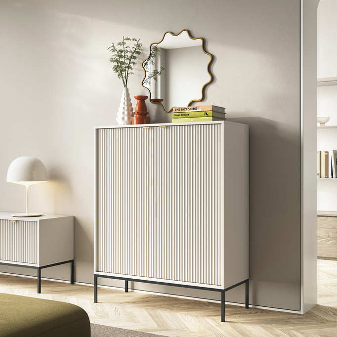 Wysoka dwudrzwiowa komoda do salonu 104 cm AVANTI cashmere