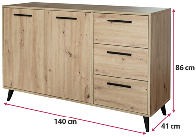 Komoda dwudrzwiowa z szufladami 140 cm KODA dąb artisan
